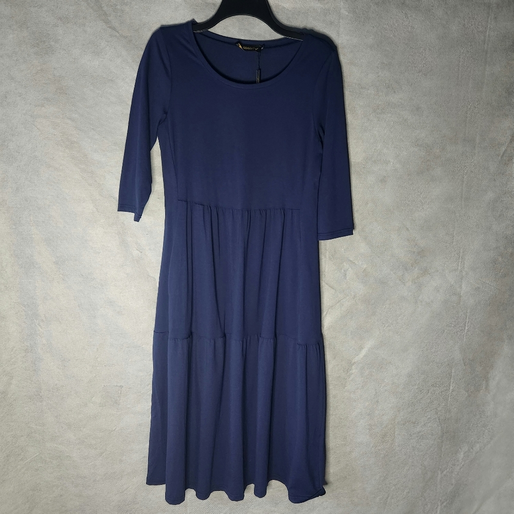 Nashalyly 3/4 Length Sleeves Tier Maxi Dress